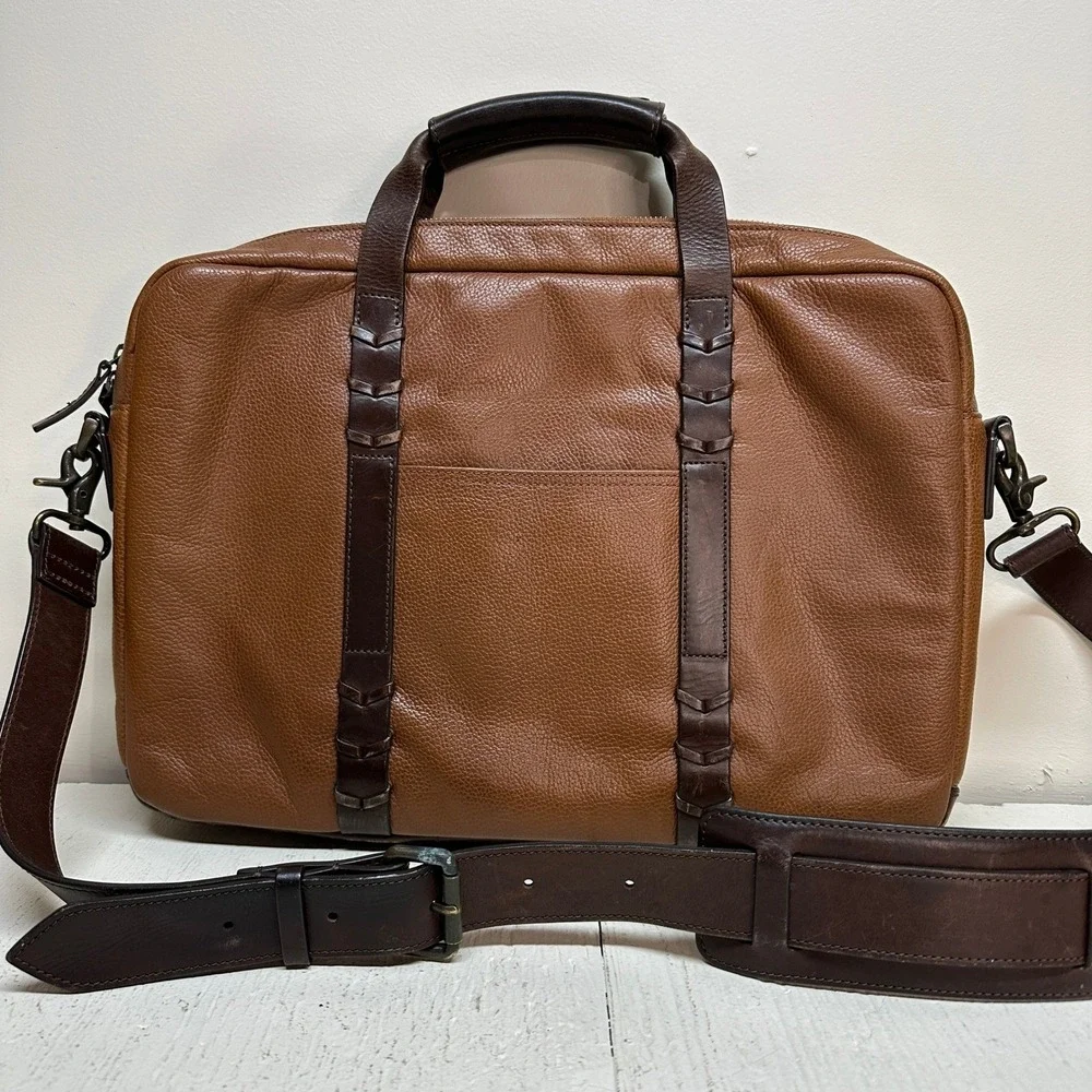 Johnston & Murphy Mens Brown Leather Briefcase Laptop Messenger‎ Bag Two Tone